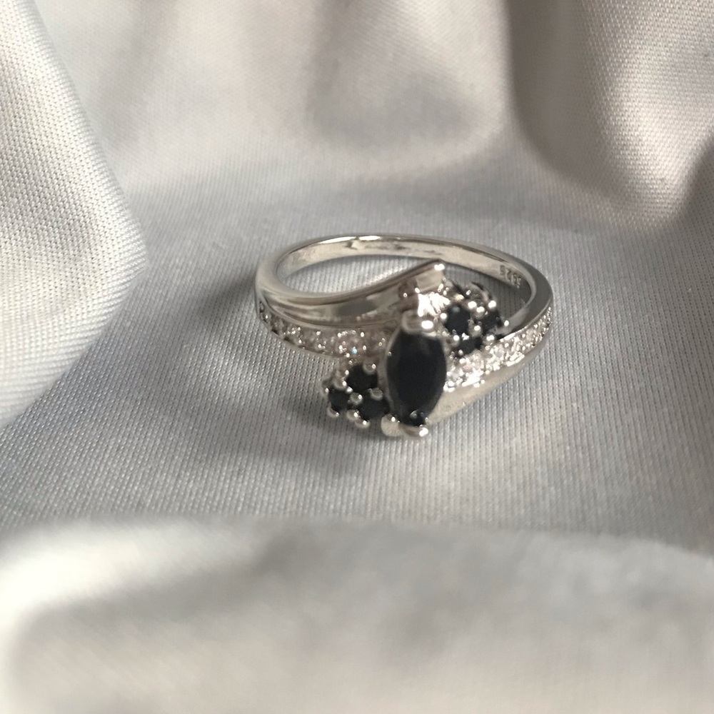 Ladies Sterling Silver and Black Sapphire Ring
